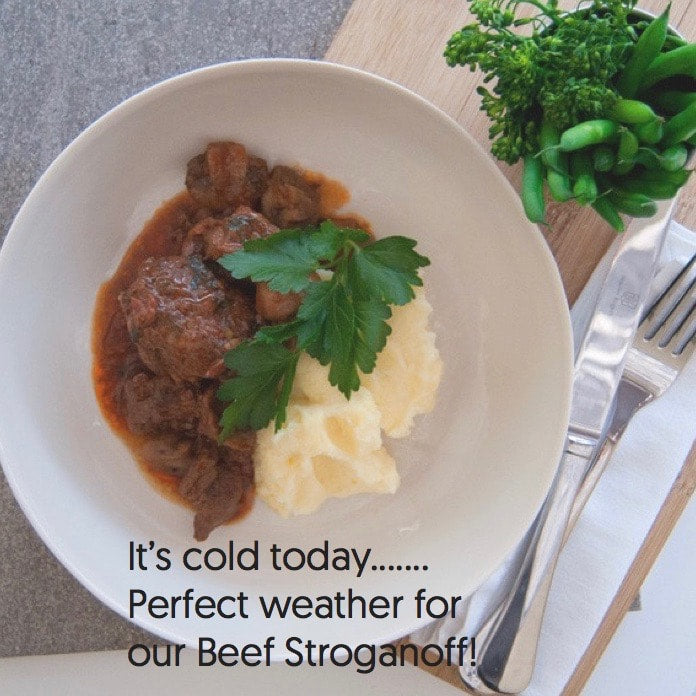 Our Beef Stroganoff makes a perfect warming meal during this cold snap