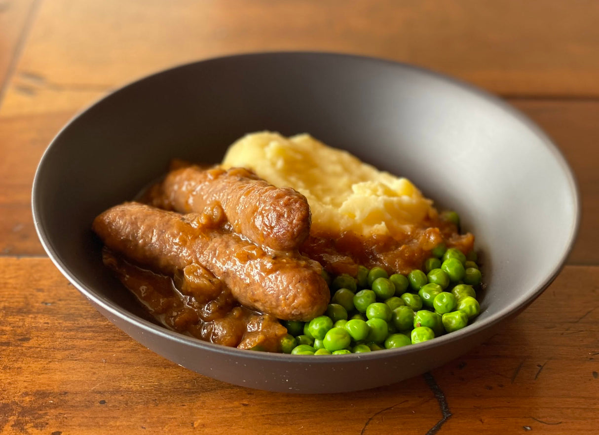 Sausages, Mash, Onion, Peas & Gravy