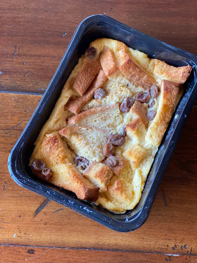 pan of bread butter pudding before being sliced