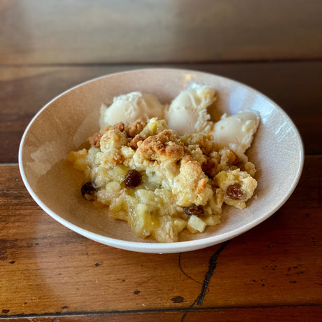Our Apple Crumble is made the traditional way.