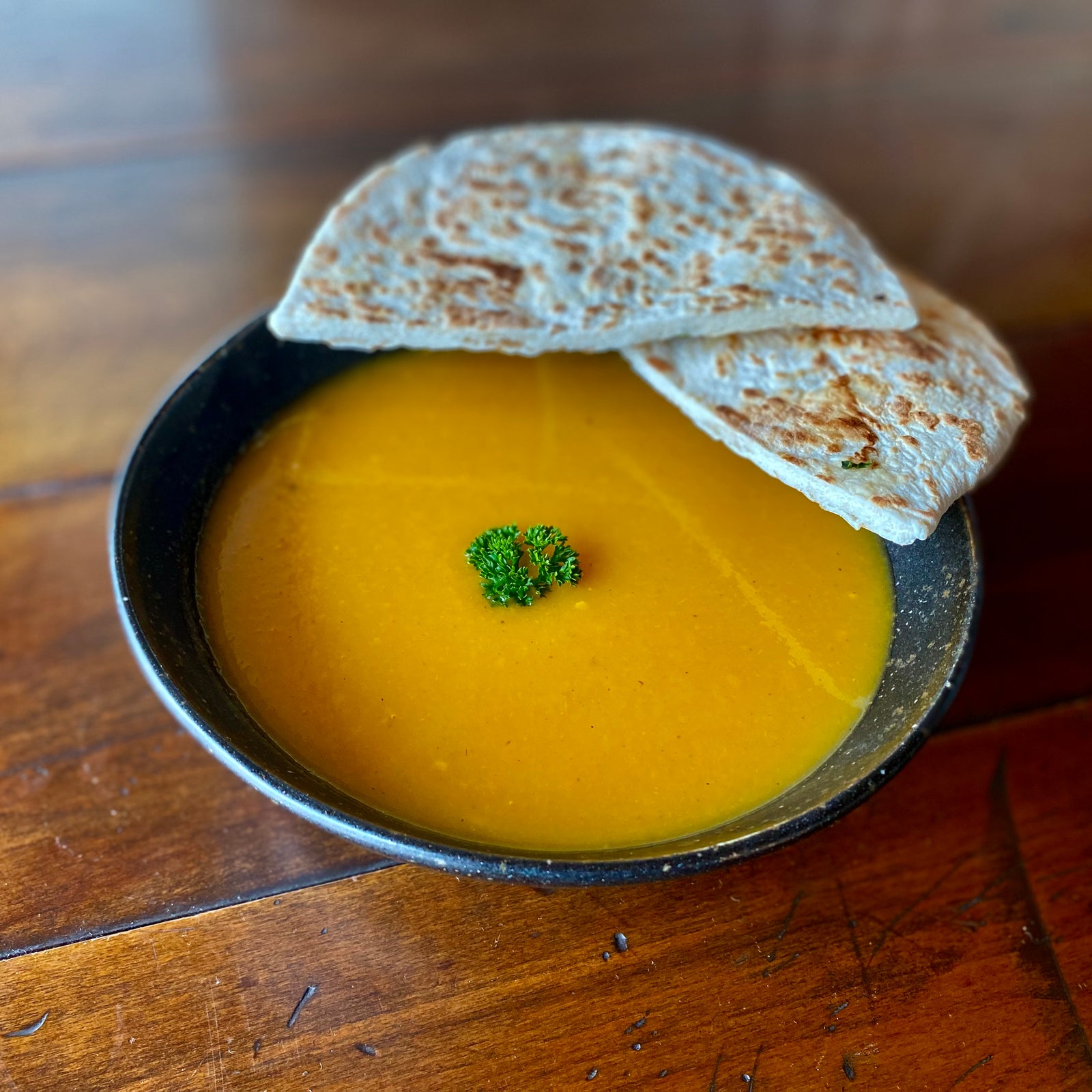 Roasted Pumpkin Soup with Garlic Naan