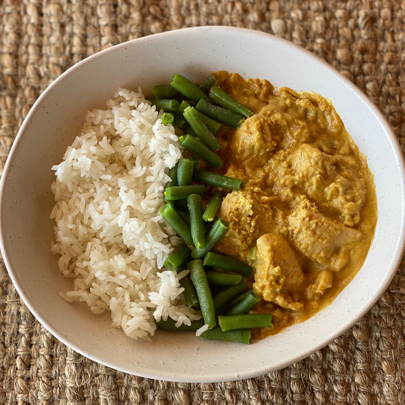 Satay Chicken with Fresh Green Beans & Rice