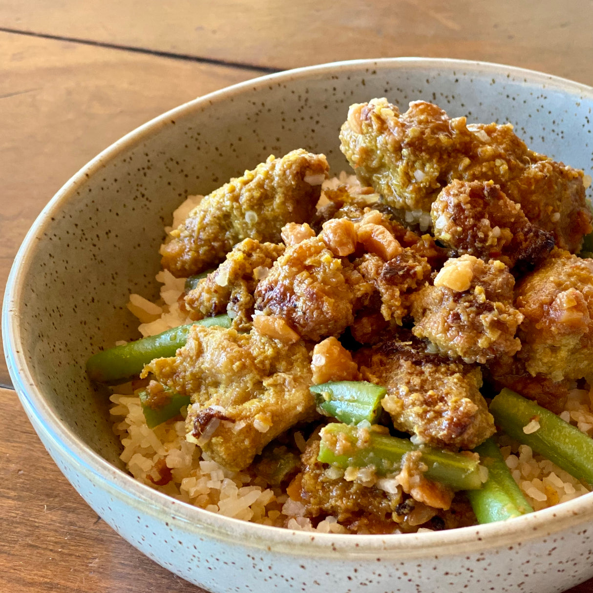Malaysian Satay Chicken with Rice & Green Beans (GF DF)