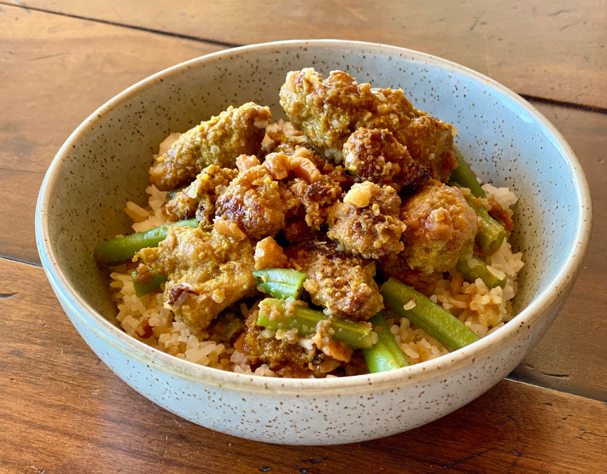 Malaysian Satay Chicken with Rice & Green Beans (GF DF)