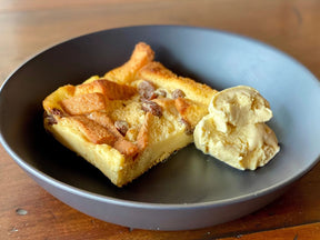 slice of brioche bread butter pudding with traditional vanilla flavour