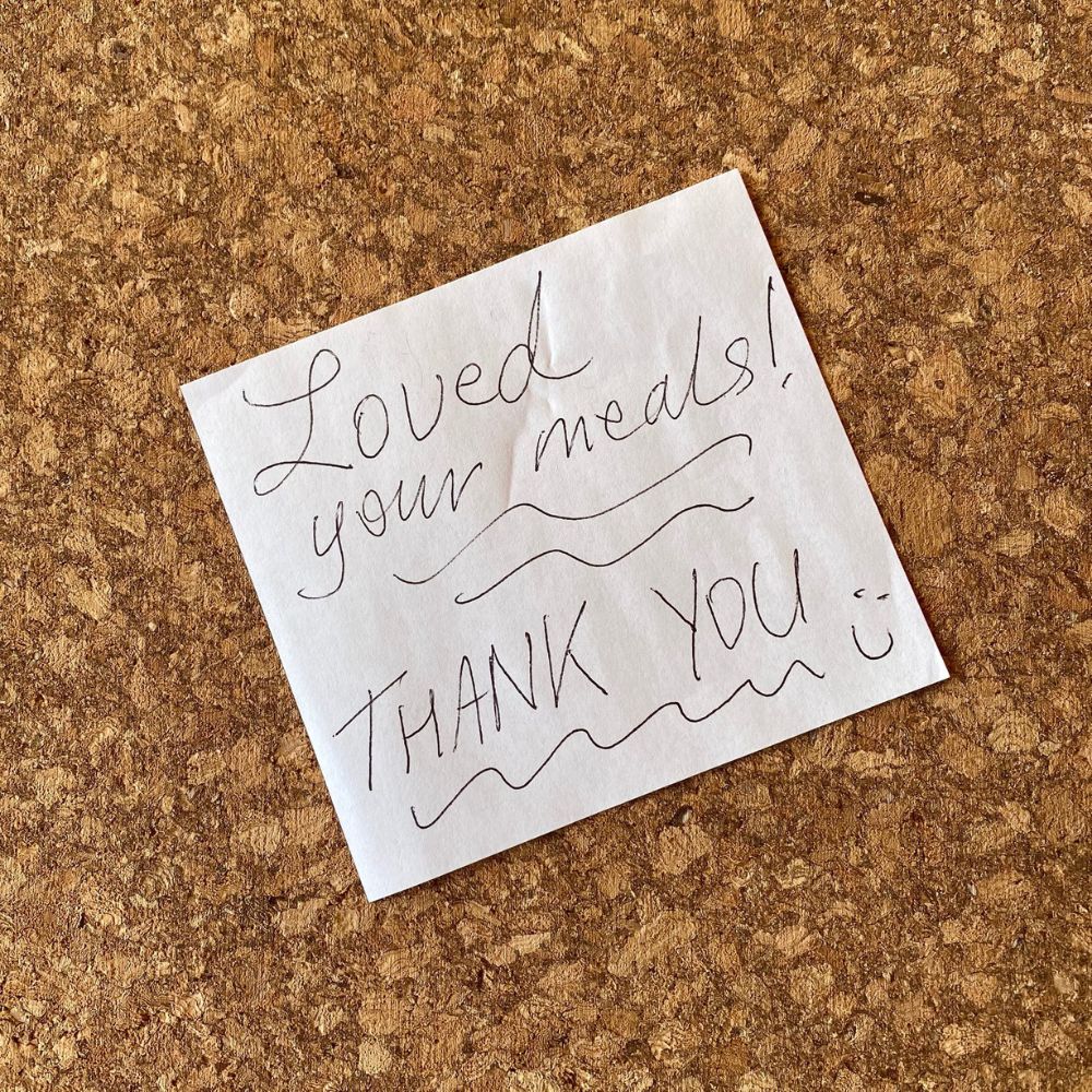 thank you note for dinners ready that says loved your meals thank you 
