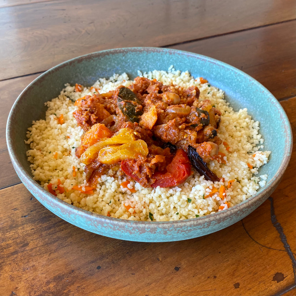 bowl of vegetable tagine with couscous